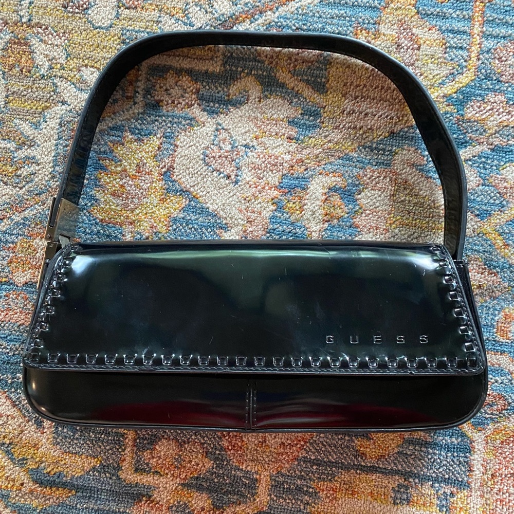 GUESS Glossy Black Shoulder Bag